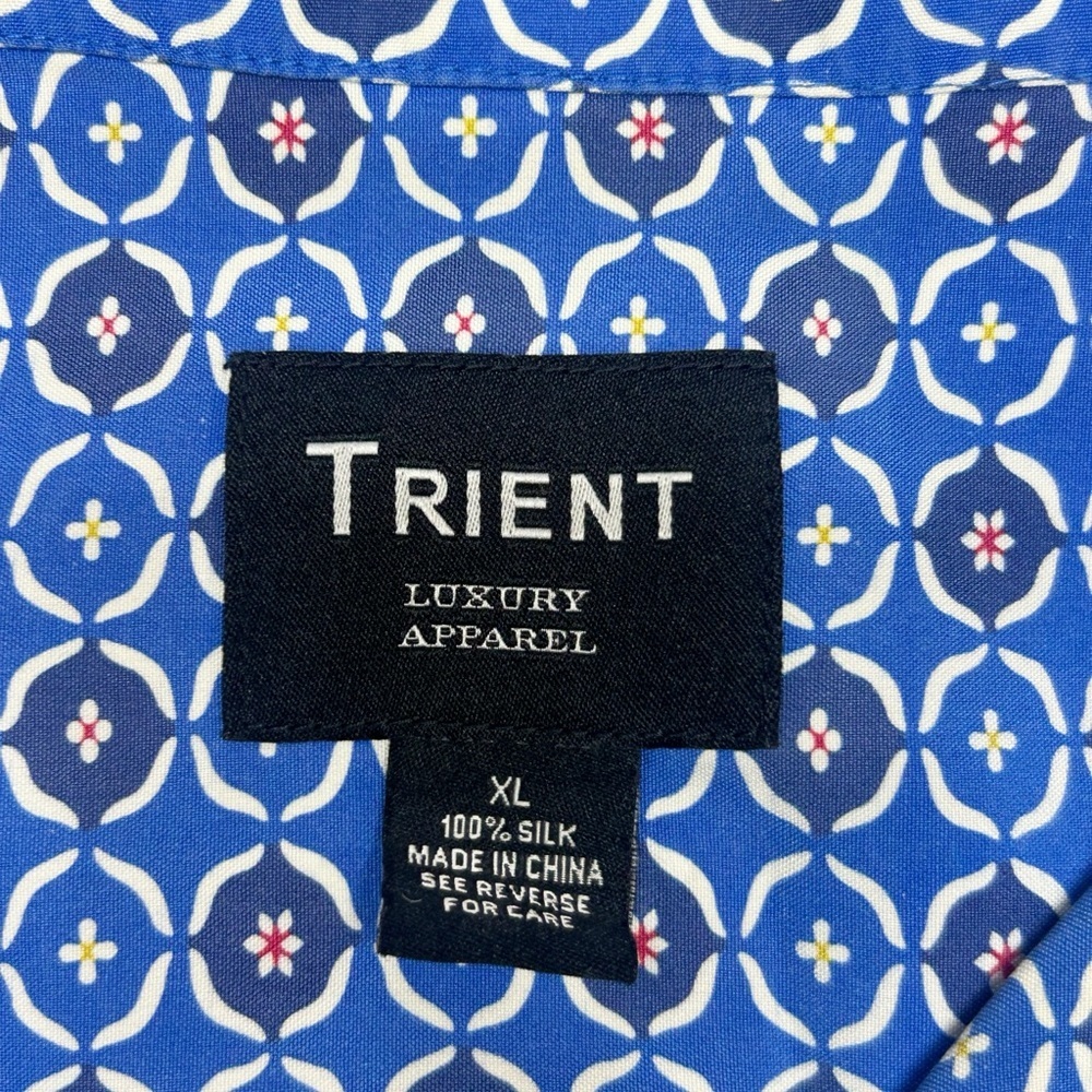Trient Men’s 100% Silk Resort Button-Down Shirt Blue Print Size XL - Picture 3 of 5